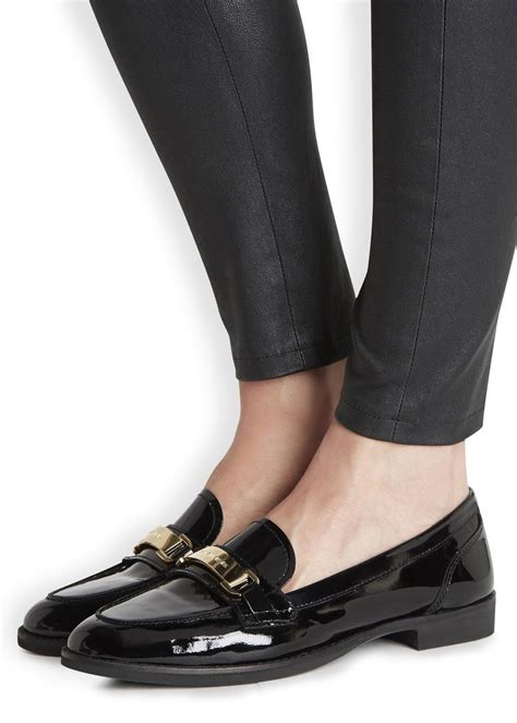 Women's loafer with Web in black shiny leather 